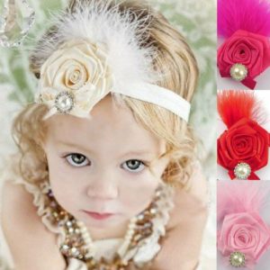 Cinta Pelo Flores Rosa Plumas Perlas Estrás Bebé Niña 